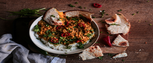 Curry με φακές και ρύζι μπασμάτι
