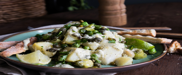 Πατατοσαλάτα με Ροβίτσα Αρακά και Ταχίνι με Μυρωδικά