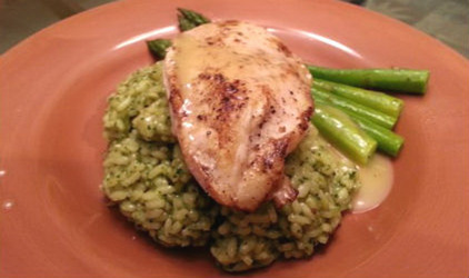 Φιλέτο κοτόπουλο με ριζότο πέστο