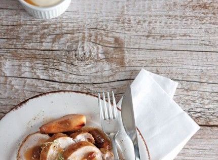 Ψαρονέφρι με κυδώνια και σταφίδες σε σάλτσα κονιάκ