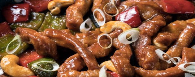 Γλυκόξινο χοιρινό με πιπεριές